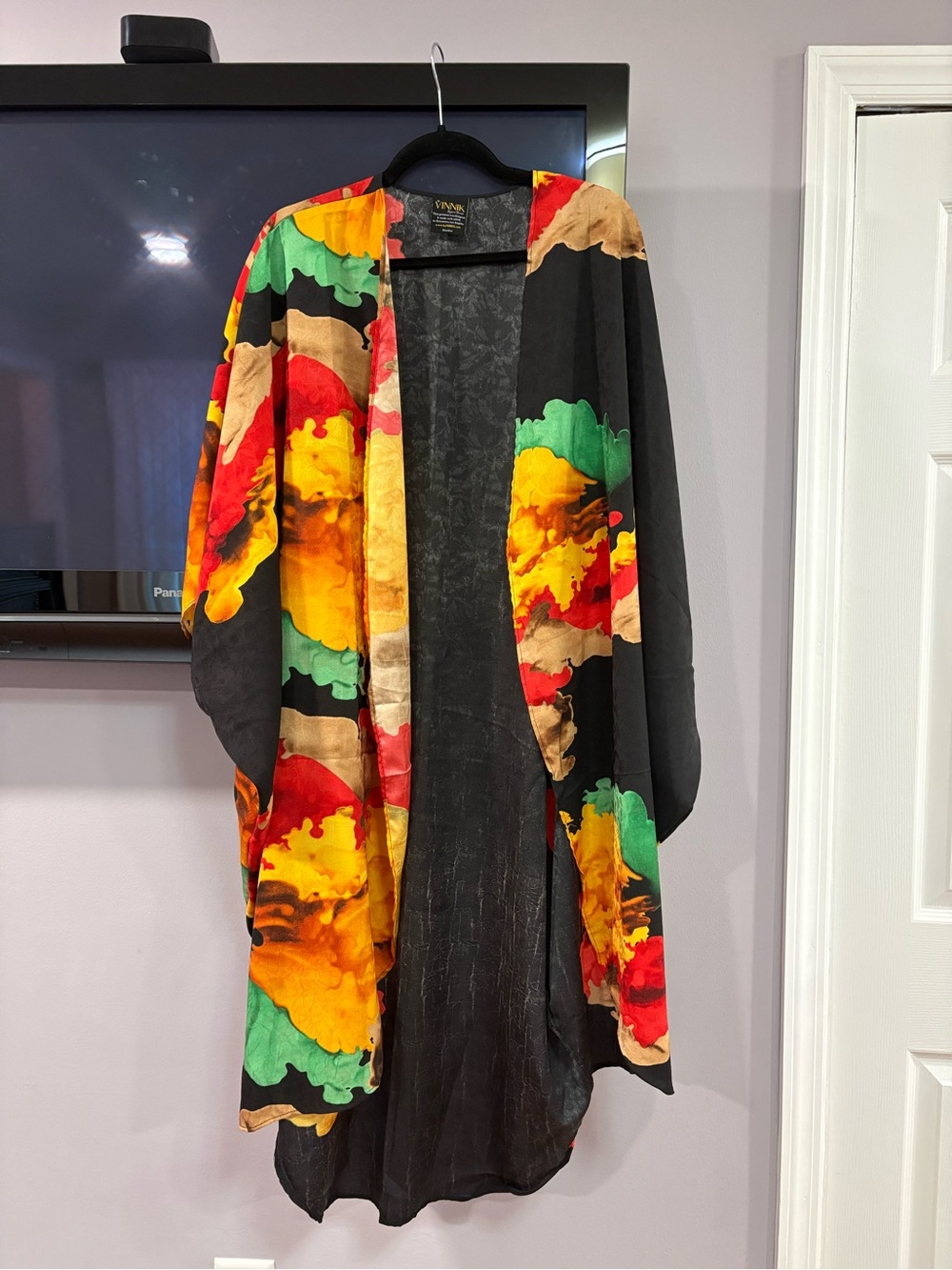 Vivid Floral Black Kimono Cape